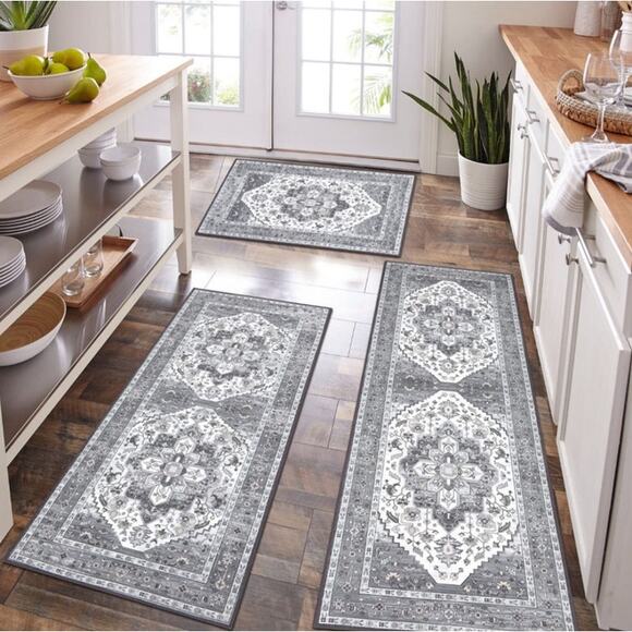 NWOT Hebe Boho 2 Piece Non-Slip Washable Soft Kitchen/Bathroom Rug and Runner - Picture 1 of 8